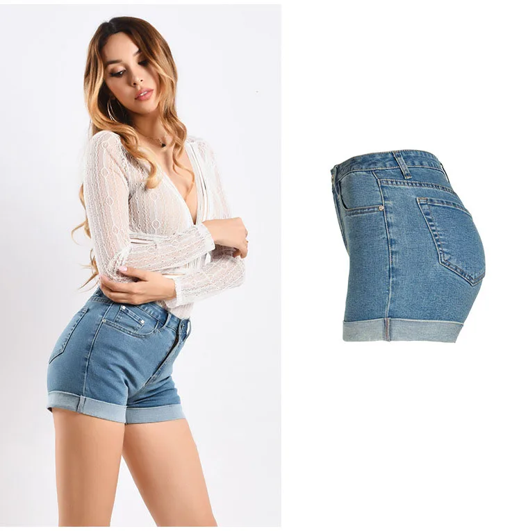 Denim shorts women Europe and the United States trade volume trim pants spring and summer women's new high-waist jeans hem (3)