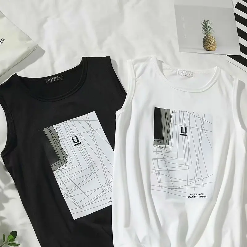 

New Summer Line Art Personality Couple Women Men Tank Top Simple Black White Polyester Sleeveless Vest For Man Gym Clothing