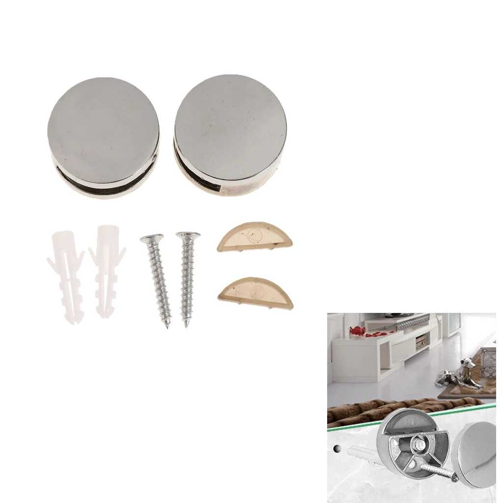 2Pcs Zinc Alloy Round Mirror Holder Clip Clamp Bracket Flat Surface