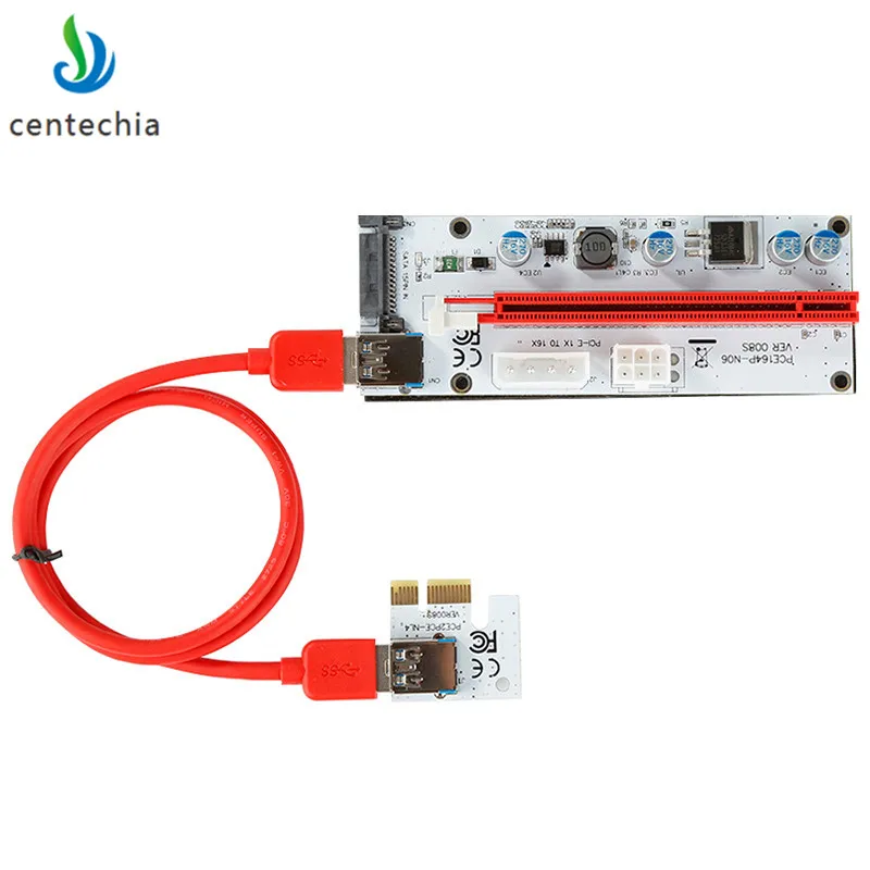 

008 PCI-E Express 1x to 16x Extender Riser Card USB3.0 Extender Cable For Miner Machine PCI-E SATA 4PIN 6PIN SATA Adapter GHMY