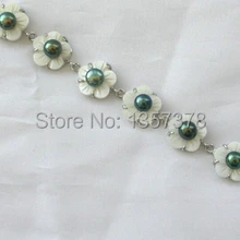 Shitou 004796 Удивительный большой 15 мм черный пресноводных культивированный жемчуг оболочки цветок браслет 2 шт