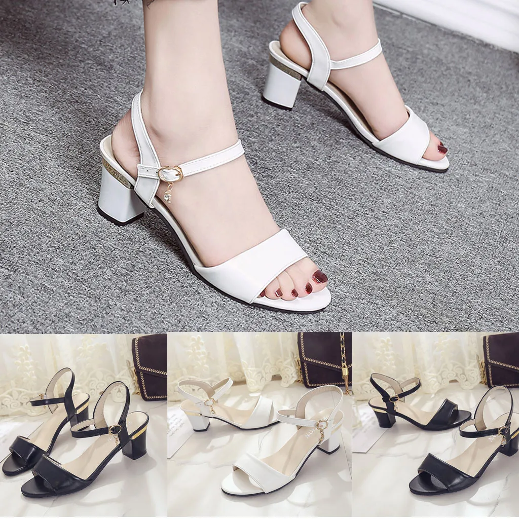 

2019 Hot New Fashion Lady Solid Color Wild Fish Mouth Buckle Wear High-Heeled Sandals 2019 Drop Shipping