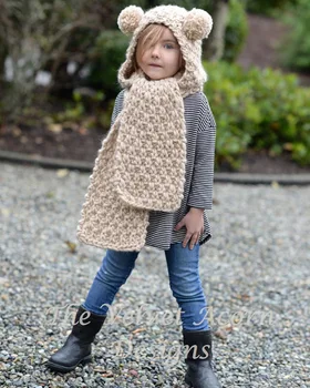 

Beige Children Cartoon Bear Bomber Hats Autumn Winter NEW Warm Cap Scarf Knitted Kid Boy Girl Beanie Child Animal Hat Wrap
