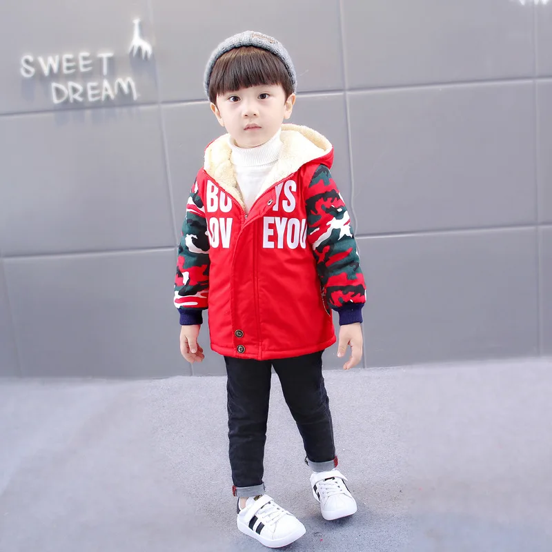 BibiCola New Arrived Baby Boys Autumn Winter Warm Coat With Hooded Infant Fashion Letter Print Outwear Kids Cotton Clothes