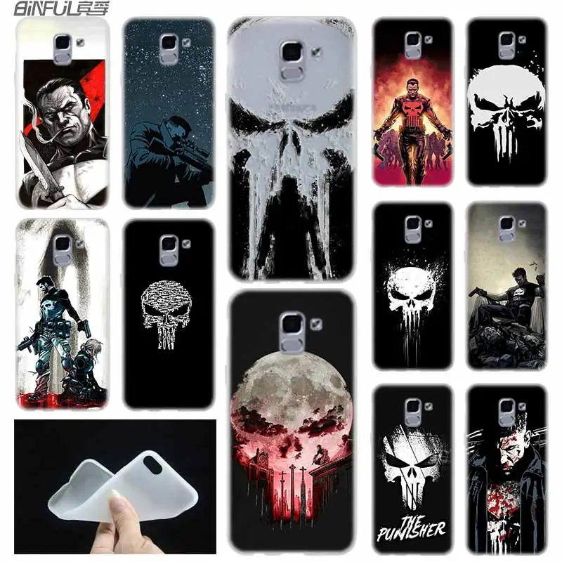 

case Soft Cover TPU Coque For Samsung Galaxy J6 J8 J3 J5 J7 J4 Plus 2018 2016 2017 EU Prime Pro Ace j610 Punisher Frank Castle