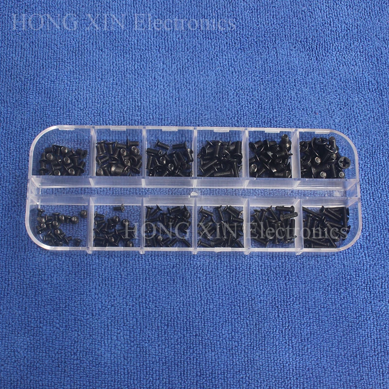 

240pcs/set Black Screw M2*3/4/5/6/8/10 Iron screw High-strength 12.9 Level M2.5*4/5/6/8 Alloy Steel Screw M3*5/7 Cross Screws
