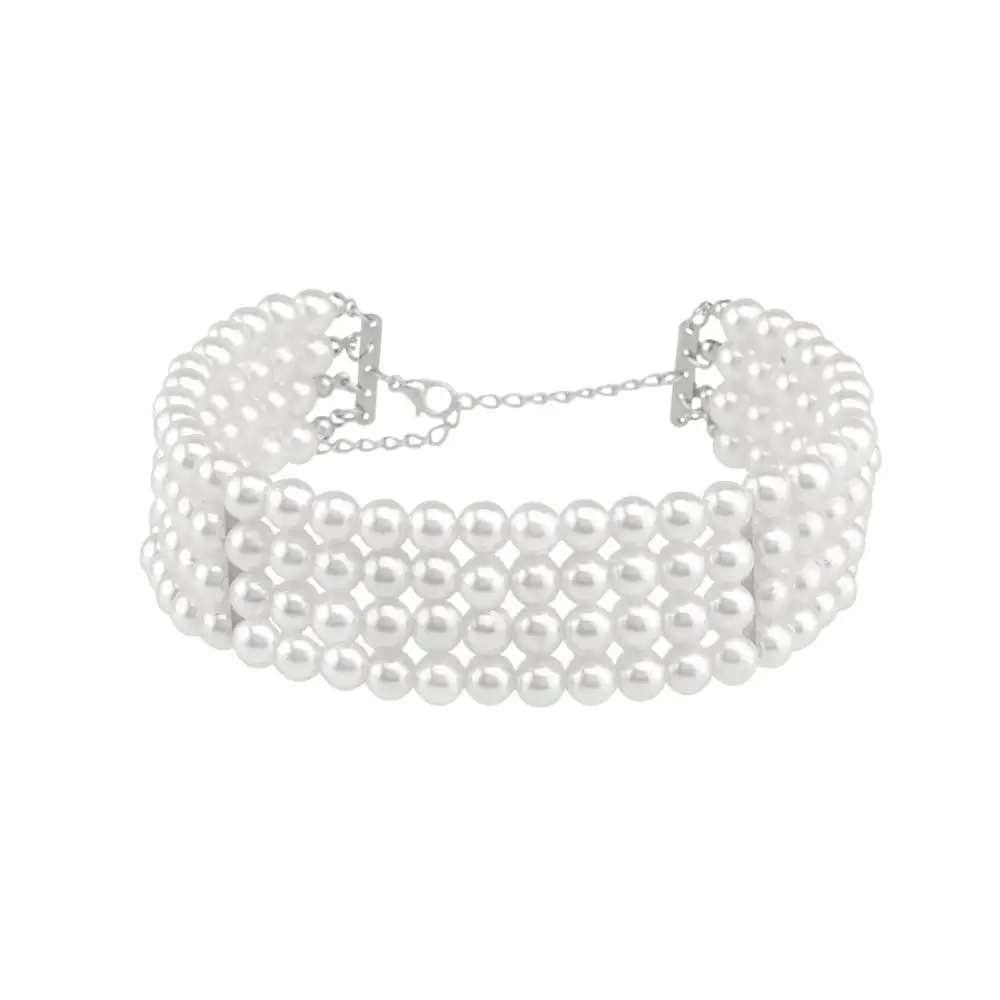 KMVEXO многослойное ожерелье из искусственного жемчуга, женское колье-ошейник, массивное ожерелье с подвеской, модное ювелирное изделие, свадебные аксессуары - Окраска металла: White