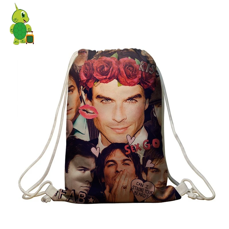 

Popular Star Ian Somerhalder Overlay Backpack Vampire Diaries Damon Printing Drawstring Bag Women Men Fashion Travel Bags