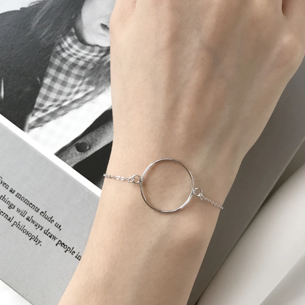 

Minimalist Link Chain 925 Sterling Silver Open Karma Circle Bracelet Friendship Geometric Round Charm Bracelets for Women