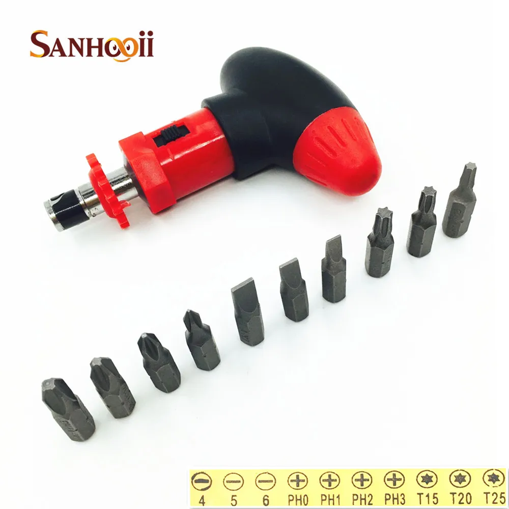 

SANHOOII 11in1 Mini Portable Ratchet Screwdriver T-Type Hand Tools Set Slotted/Phillips/Torx Bits For Bicycle Motorcycle Repair