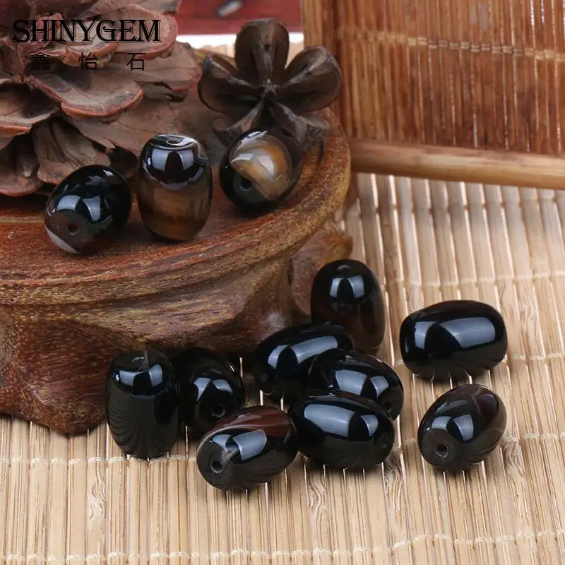 Баррель черные Агаты Бусины Натуральный камень шарик поделки из бисера для Модные украшения 12x16 мм