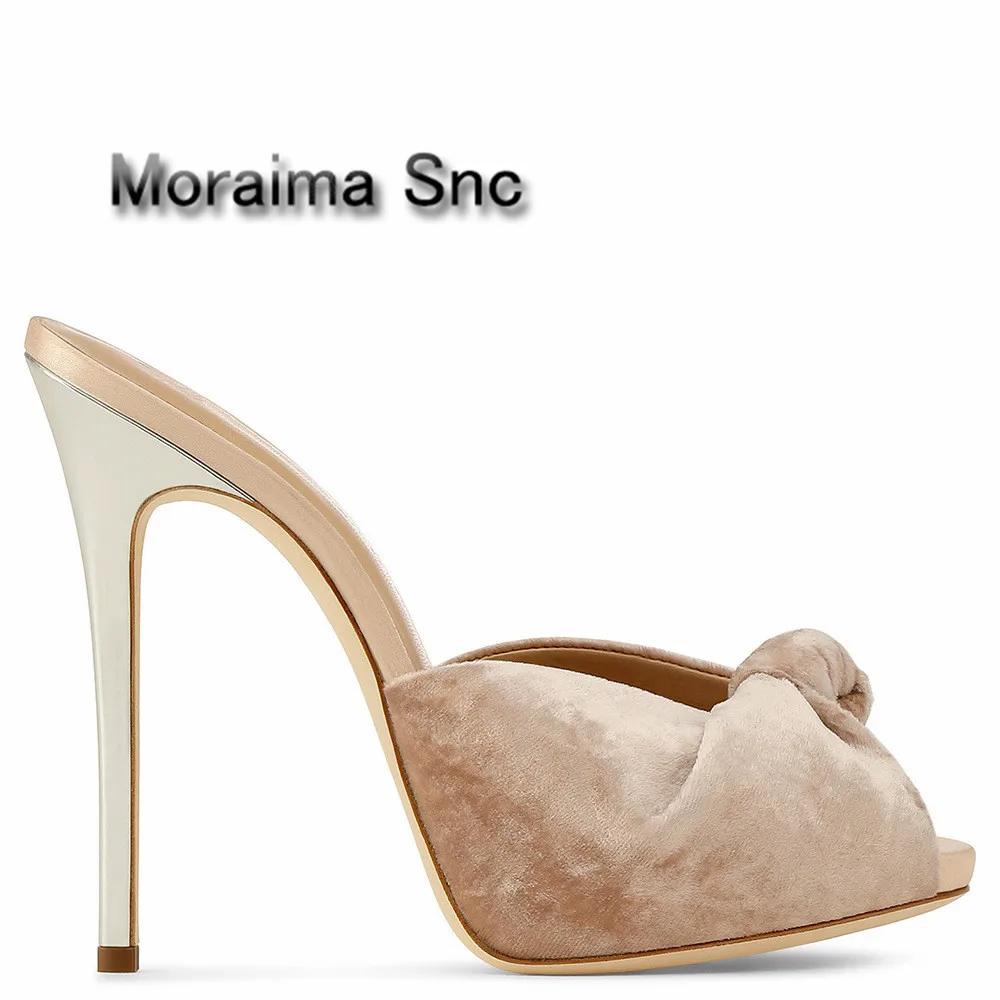 Moraima Snc brand women shoes Velvet pumps summer peep toe ladies shoes high heels slippers women butterfly-knot slides sandals moraima snc gladiator shoes black peep toe women wedges shoes color crystal butterfly knot platform high heels sandals women