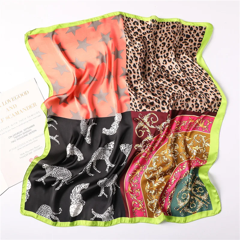Yishine 70x70 см шелковый шарф для женщин леопардовый принт с животными Многофункциональный ручной квадратный шарфы для платки обёрточная бумага Бандана Маленький хиджаб