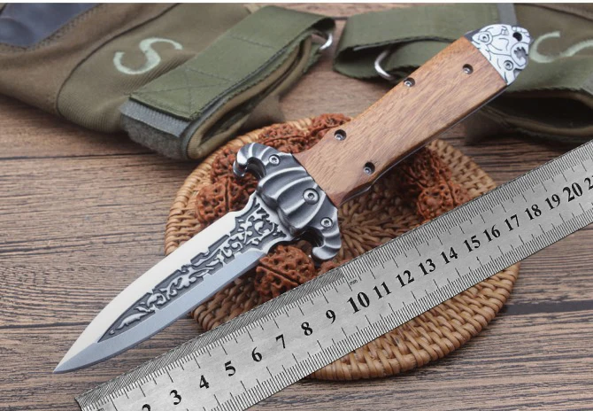 Продажа AKC troodon Забавный складной карман деревянная ручка для ножа классическая высокое качество Крестный отец стилет Открытый выживания кемпинг и...