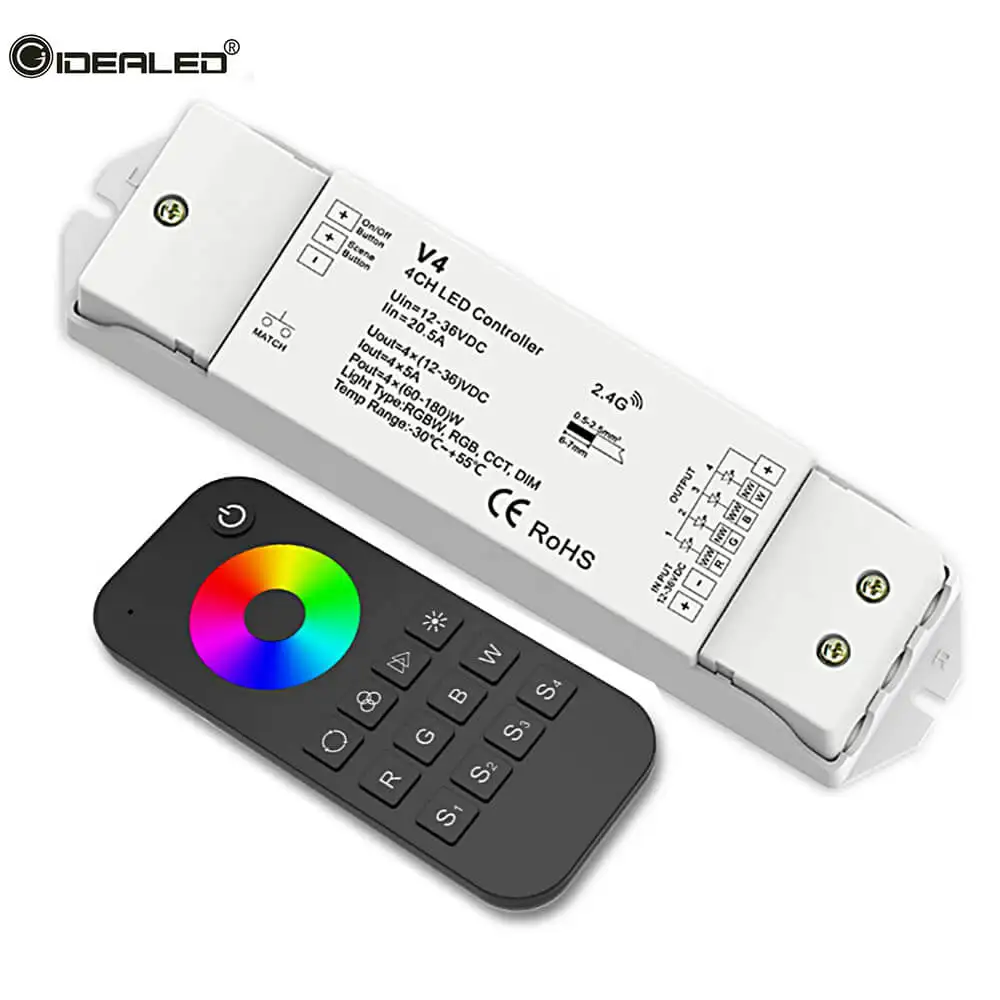 

Dimmer 4 Channel LED Strips RGBW Controller V4 with Touch Screen RT4 RGBW Remote Controller RF for DC12V Strips Controller