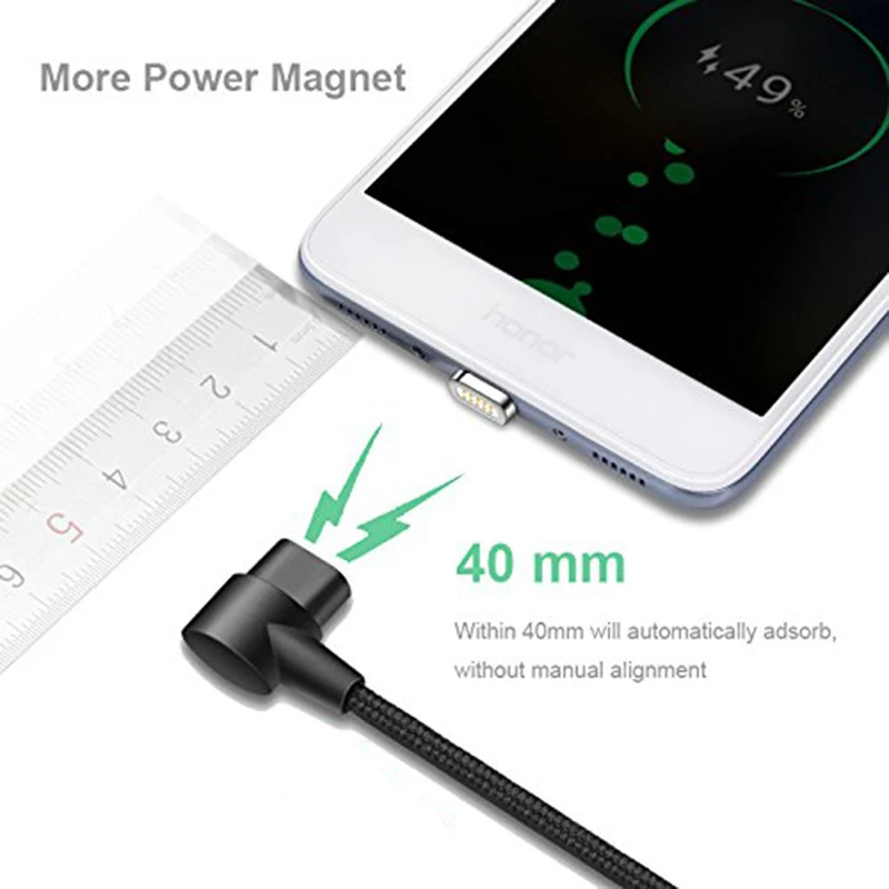 90 градусов угол 3 в 1 Магнитный зарядный кабель L форма для iPhone/Micro USB/type C USB C 2.1A Быстрый Магнит кабель для зарядки данных