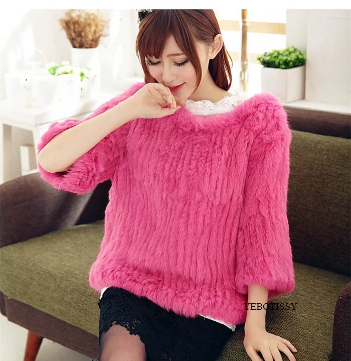 knitted rabbit fur poncho jacket for spring autumn femme (1)