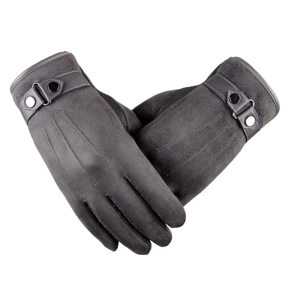 Зимние перчатки для езды на мотоцикле, теплые противоскользящие Модные мужские кожаные перчатки, перчатки для езды на велосипеде, на полный палец - Цвет: Серый