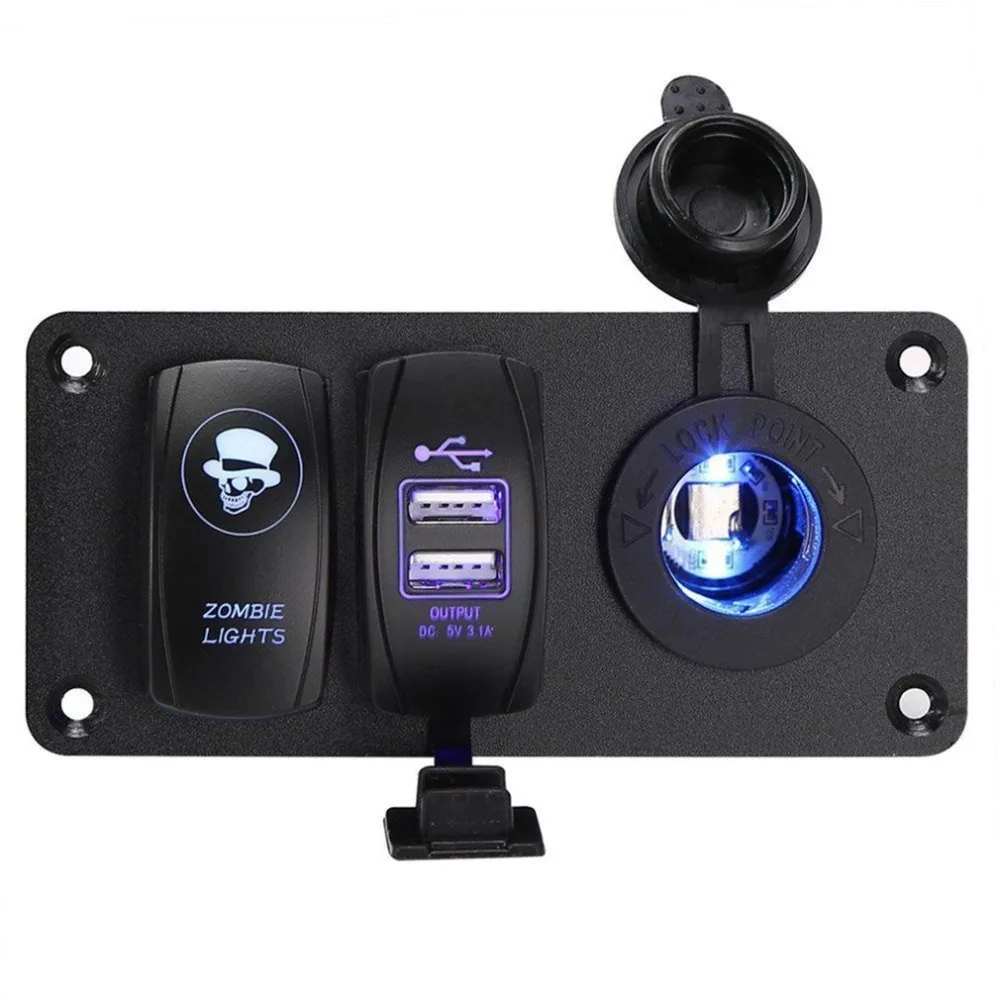 

5 Pin 6 Gang Car Marine Boat LED Rocker Switch Panel Waterproof Circuit with Digital Voltmeter Dual USB Ports Charger