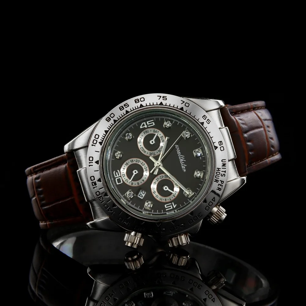 Wealthstar Роскошные для мужчин женщин роли спортивные часы мастер кожаный ремешок daytona кварцевые Авто datejust 40 мм часы