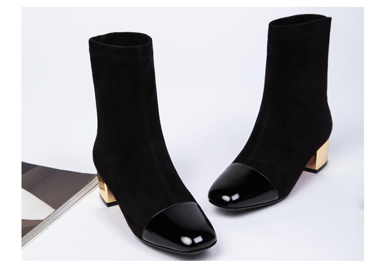 BESCONE/стильные женские ботинки из натуральной кожи с квадратным носком; сезон весна-осень; Slip-0n обувь на среднем каблуке; классические женские ботинки на квадратном каблуке; BO247