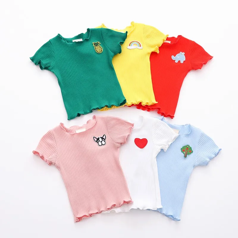 

Hot 1Pc Baby Girl Clothes Baby Girls Summer Cotton Solid Print T-shirt Tops Blouse Short Sleeve Children Casual Tee Shirts