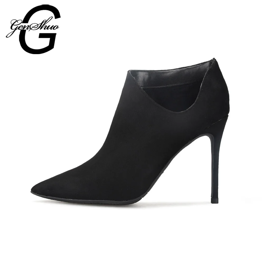 

GENSHUO Sexy Pointed Toe Winter Women's Warm Ankle Boots Shoes Fashion Female Boot Stiletto Woman Shoes High Heels Boots Black
