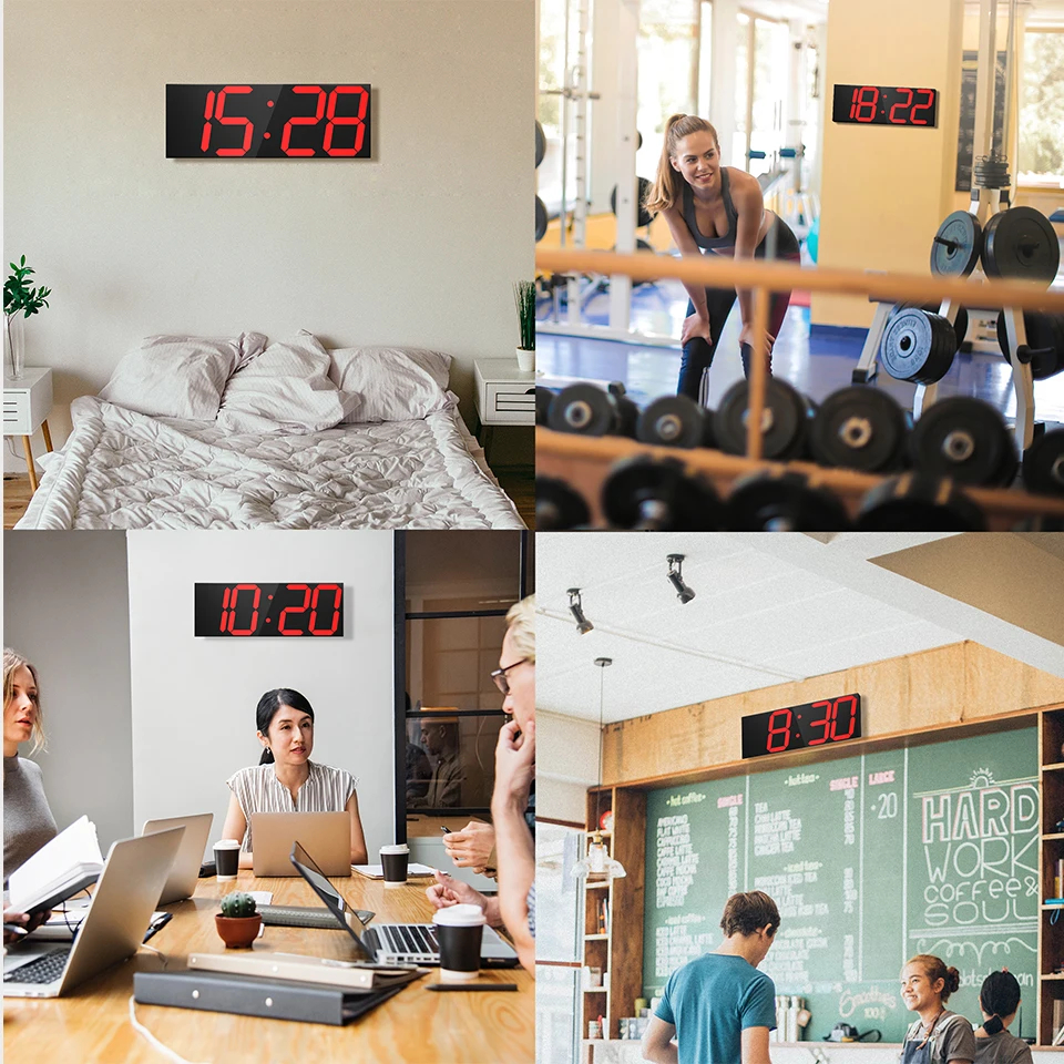  LED Digital Wall Clock Wake Up Light Large Wall Clock Electronic Stopwatch Timer Weather Station Ne - 32982891351