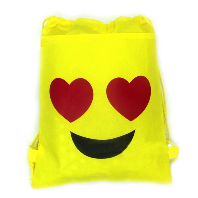Happy Birthday Backpack Non-woven Fabric Baby Shower Party Emoji Theme Yellow Mochila Kids Favors Drawstring Gifts Bags 1pcs/lot