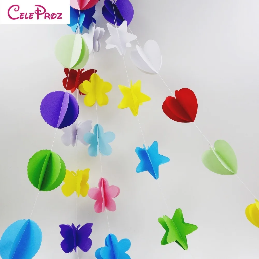 

2M Colorful Paper Garland Heart/Dot/Star/Flower Paper Banner For Baby Shower Wedding Party Wall Door Hanging Decor Ornaments