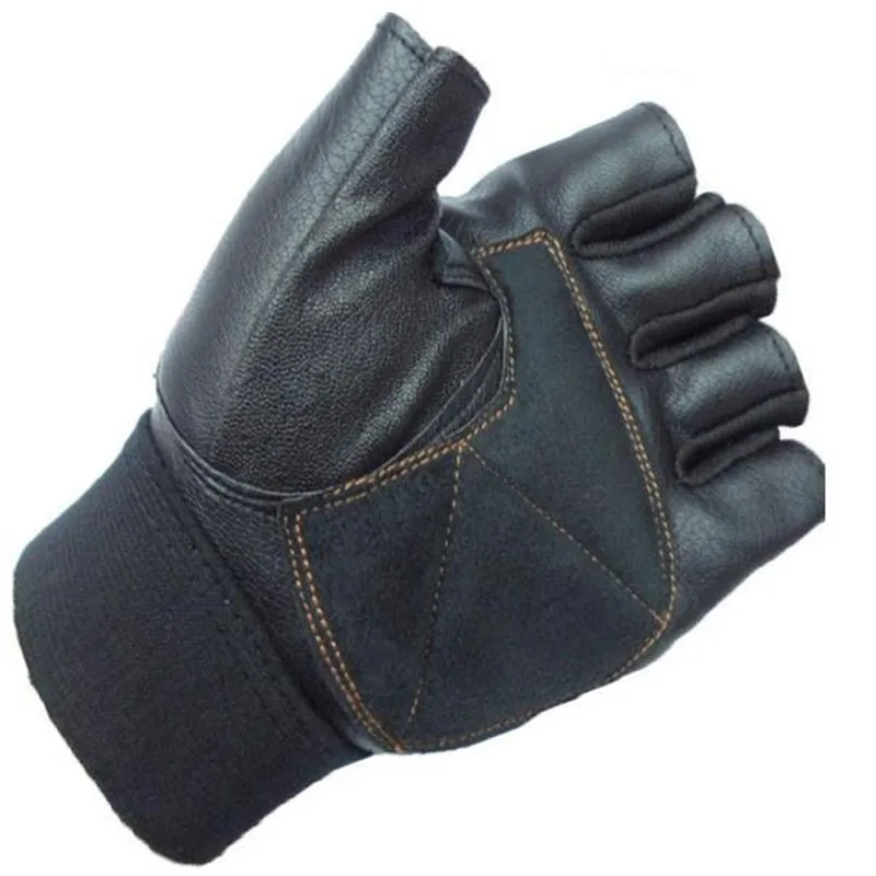 JIAZHOUHU Skulls Rivet PU Leather Fingerless Gloves Men Women Fashion Hip Hop Women's Gym Gloves Half Finger Men's Gloves