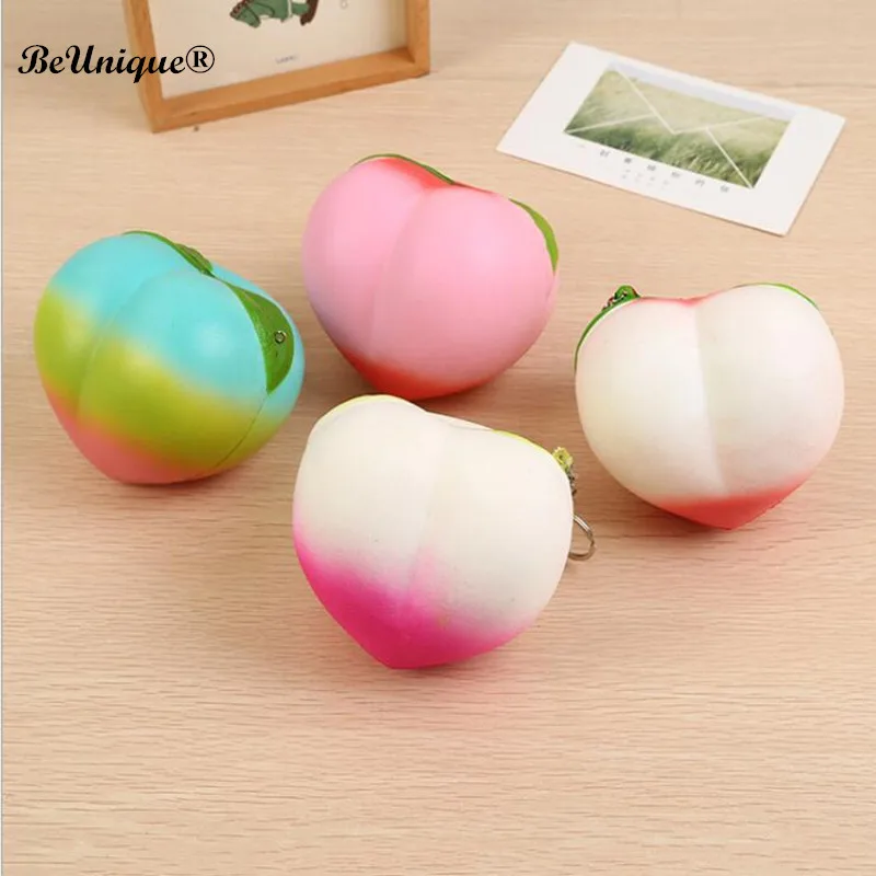 

PU imitation fruit Slow rising flat peach keychain pendant Anti Stress Squeeze Balls Squishy Cake plastic fruitage 10cm peaches