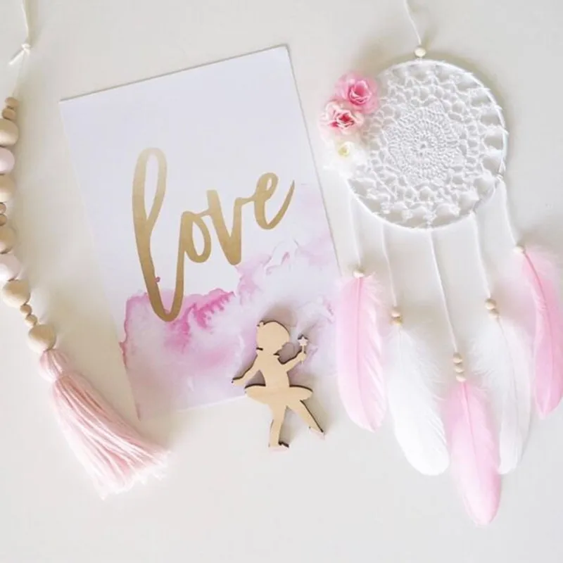 Pink Gray white Bead Dreamcatcher Wind Chimes Indian Style