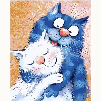 

Lovely blue Cat Picture Painting Cartoon DIY Painting By Numbers Modern Kids Wall Art Acrylic Picture Hand painted Children Gift