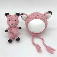 

Newborn Fox Hat Newborn Romper Outfit Handmade Knitted Baby Hat Animal Bonnet Photo Props Newborn Photography Props baby photo