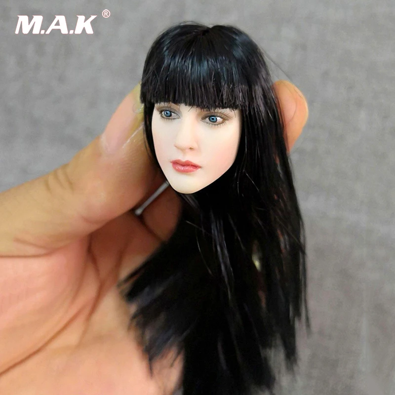 1 6 European Girl Pale Head Sculpt Carving Long Black Straight