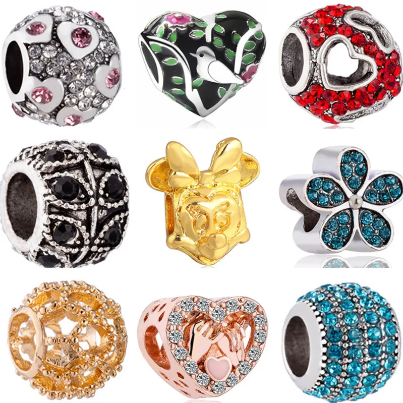 

Gorgeous Crystal Hollow Flower Tree Minnie Mouse Love Heart Charms Beads Fit Pandora Bracelets for Women DIY European Jewelry