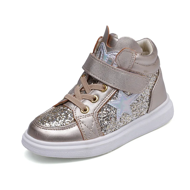 Baratos Niños zapatos Casual zapatos nuevos niños botines del brillo para las muchachas adolescentes lentejuelas solos zapatos de oro