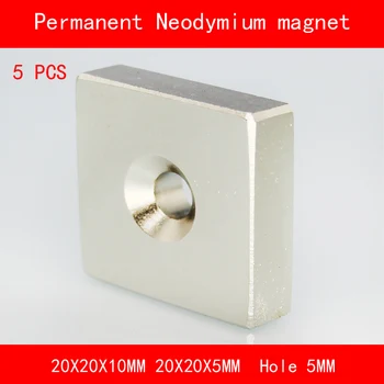 

5PCS square block magnet 20*20*10MM 20*20*5MM hole 5MM n35 Rare Earth strong Permanent NdFeB Neodymium Magnet