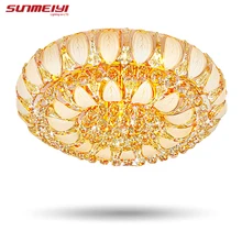 2017 Gold Round Crystal Ceiling Light For Living Room Indoor Lamp with Remote Controlled luminaria home decoration Free Shipping