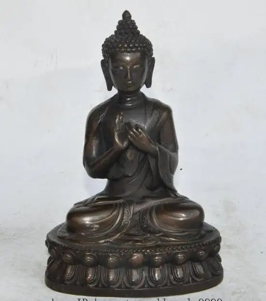 

S6565 6" tibet buddhism fane bronze lotus sakyamuni Sakyamuni Tathagata Buddha statue D0317