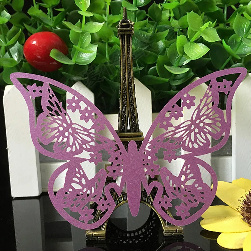 10 Colos 50pcs Butterfly Laser Cut Wedding Place Cards Table Mark Wine Glass Name Place Cards Wedding Birthday Party Supplies (5)