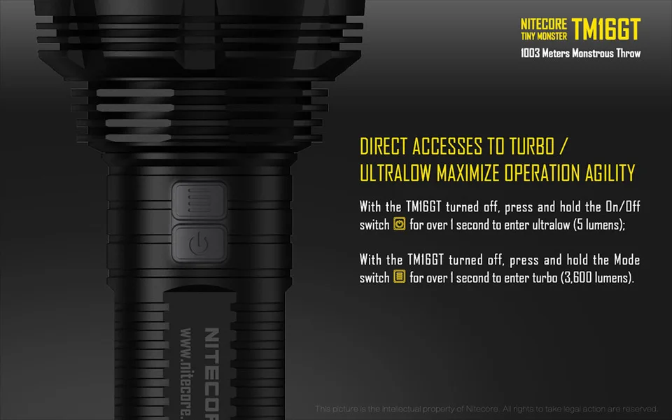 Nitecore TM16GT 3600 LM светодиодный фонарик 4 * Cree XP-L Hi V3 светодиоды крошечный Монстр IPX-8 Meters1003 луч distence Tatical фонарик