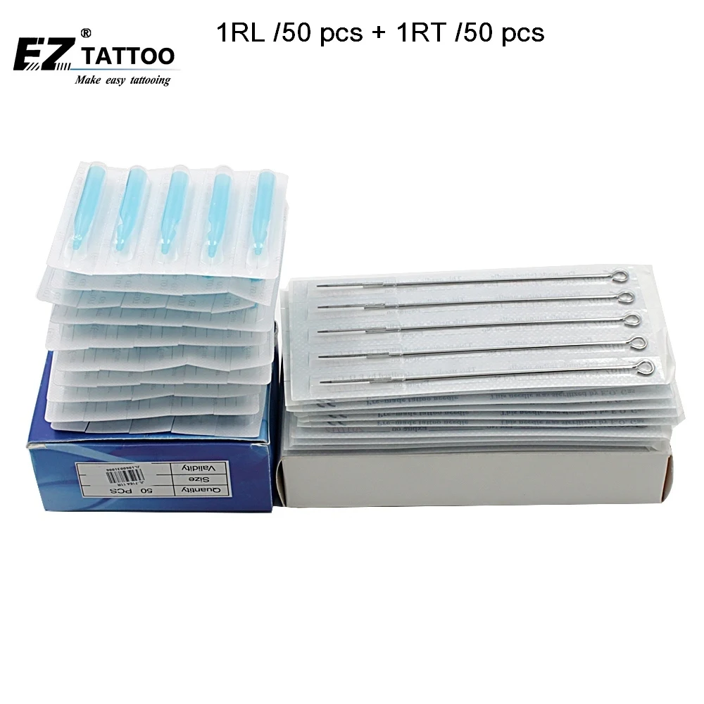 Sterile 50 pc tattoo needles Flat 1 RL Blue Tattoo Tips 1/3RL Kit Tattoo Disposable Needles and