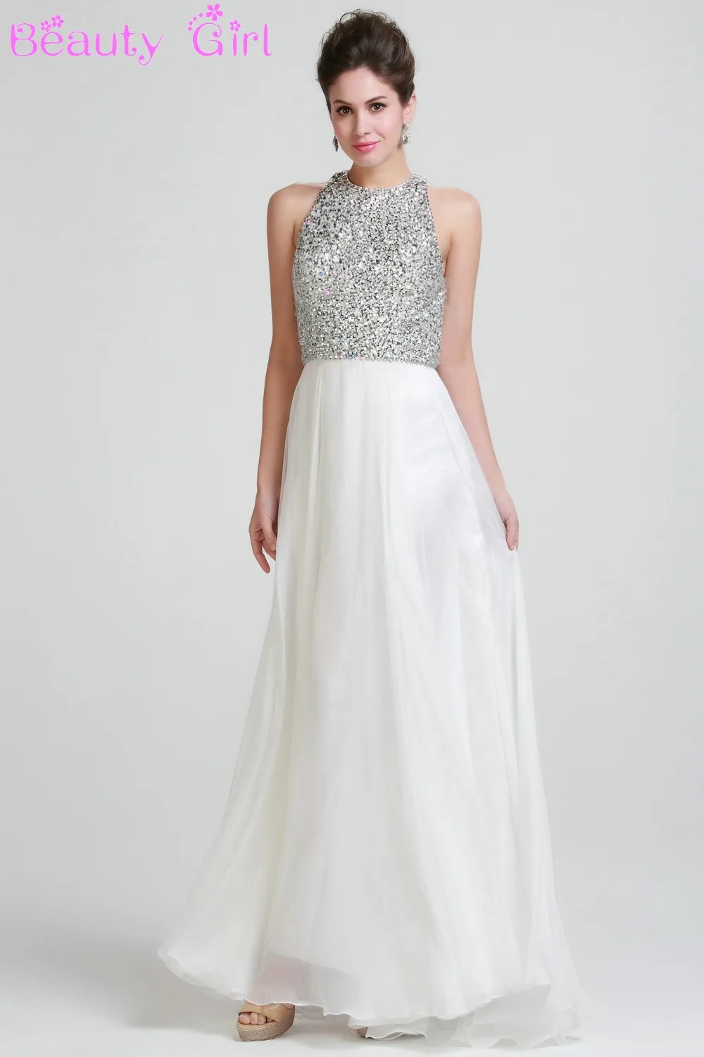 Elegant Real Sample High Neck A Line White Prom Dresses 2015 Hot Sale
