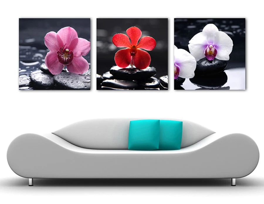 

Canvas Painting modern home decorative Stone Flowers Painting on canvas 3 Panel Wall art With Framed Art W0255
