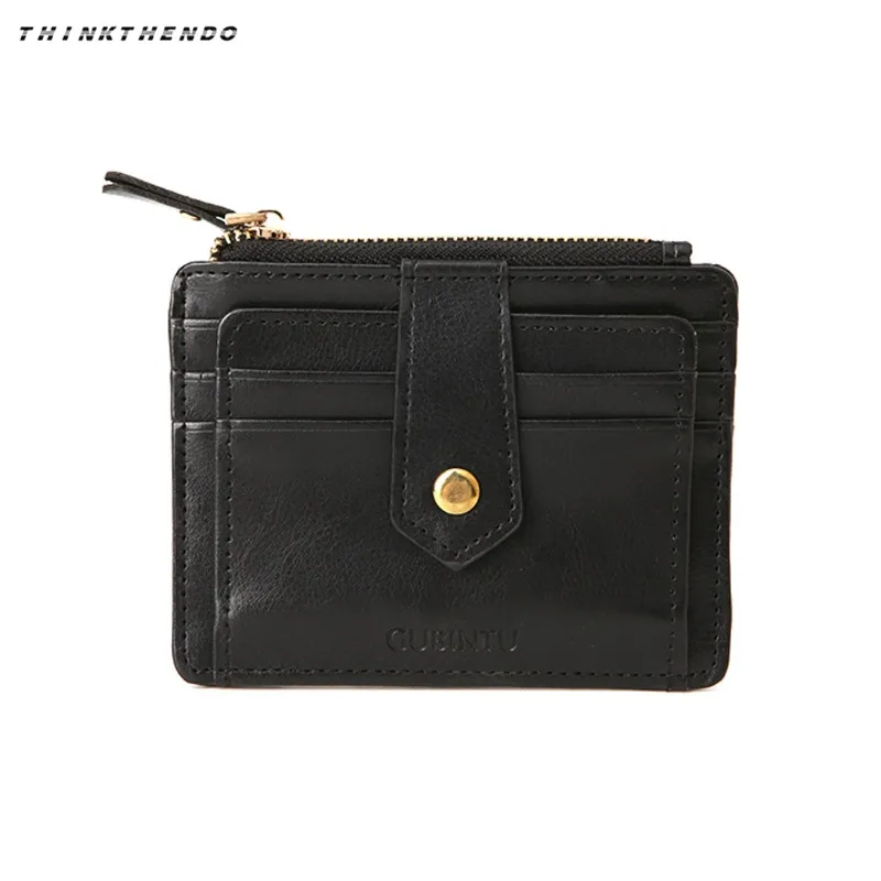 THINKTHENDO Mens Fashion Mini Leather Wallet Slim Small ID Credit Card Holder Coin Purse Zipper ...