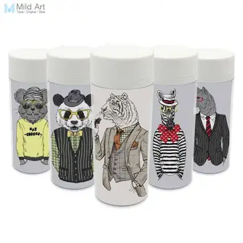 

Personalized Wide Mouth BPA Free Plastic Insulated Modern Fashion Hipster Animals Deer Bear Water Bottles 300ml Gifts Drinkware