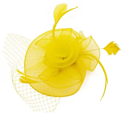 Цвет: желтый Chapeau Femme Mariage свадебные шляпы с зажимом перо Марля Свадебные аксессуары женские шапки для особых формальных вечеринок - Цвет: Цвет: желтый