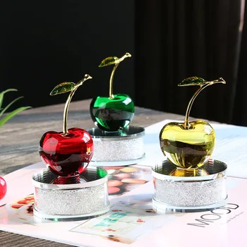 

H&D Crystal Cherry Art Glass Fruit Figurine Unique Christmas Ornament Gift, Rhinestone Base Home Wedding Decor (3 Colors)